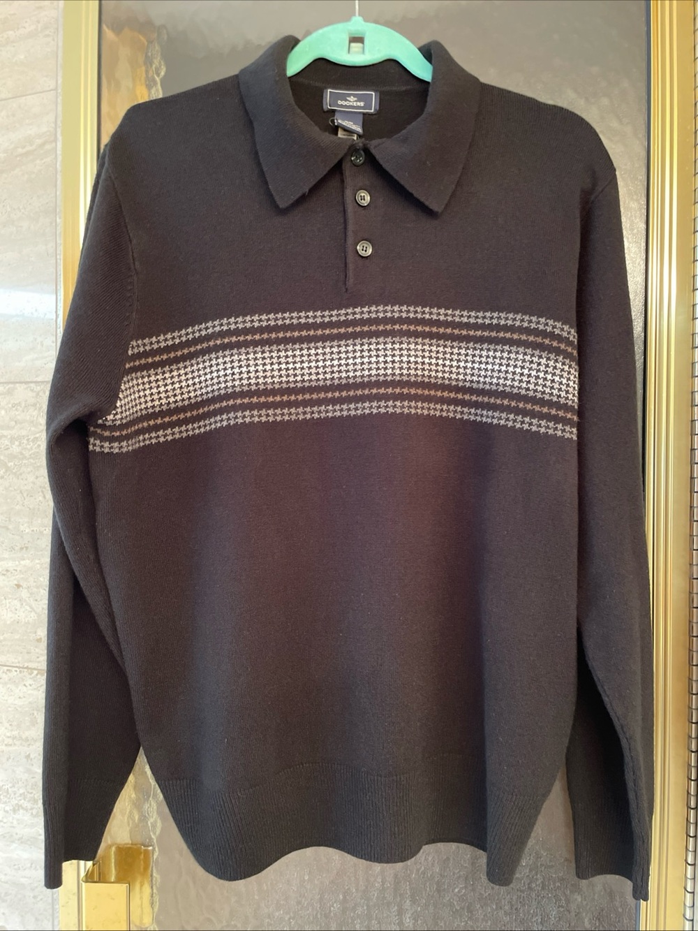 Dockers Mens Black Long Sleeve Pullover Collared Sweater Button Top Size Medium